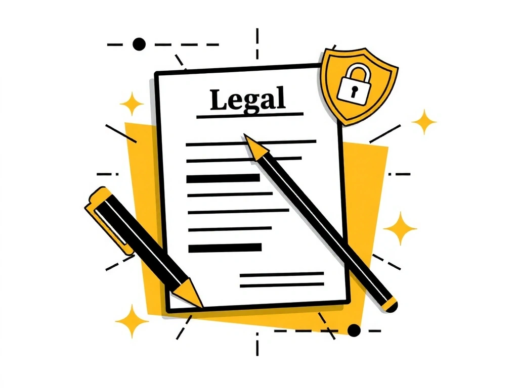 Illustration d'un document légal avec un stylo et des symboles de sécurité